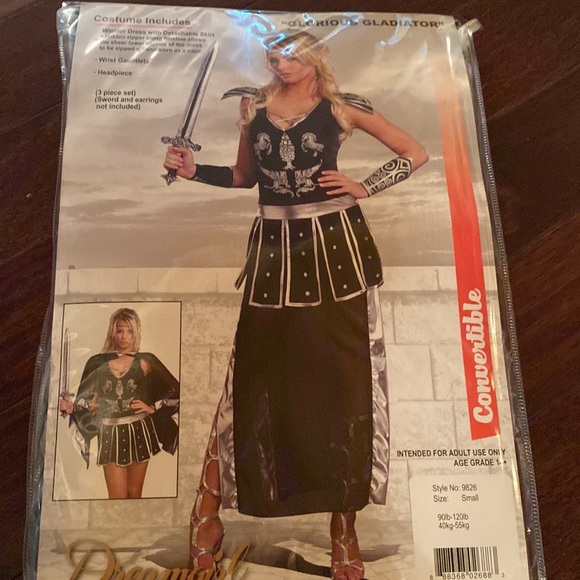 NWT Glorious Gladiator Costume. Size Small (90-120 pounds). Can be worn 2 ways. - Picture 3 of 15